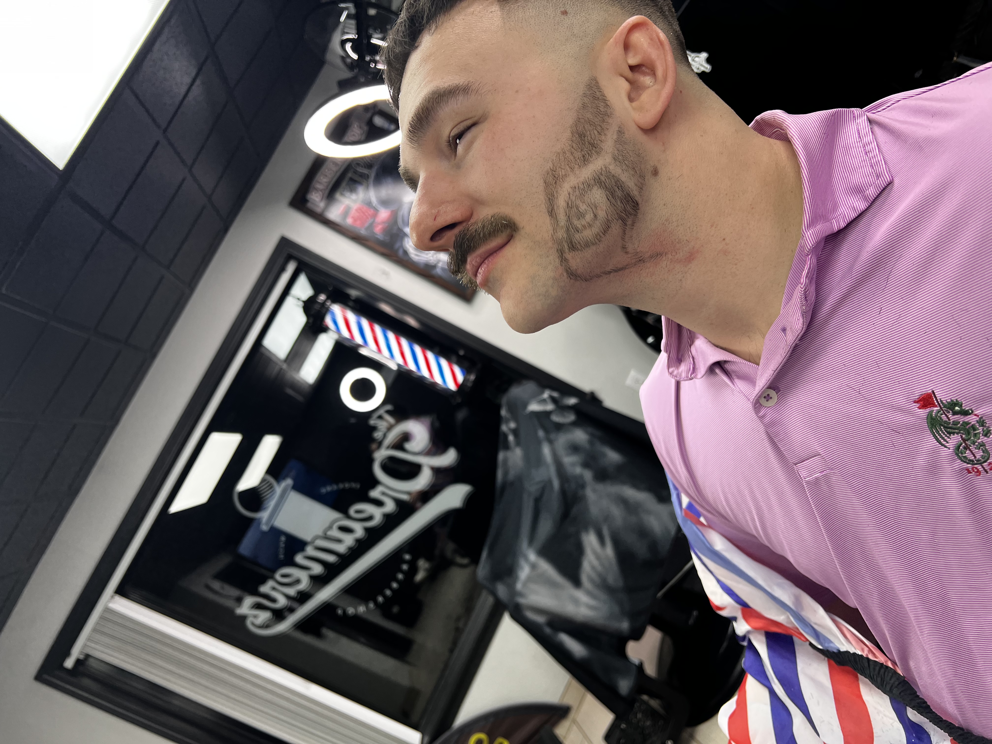 Spiral design shaved into beard